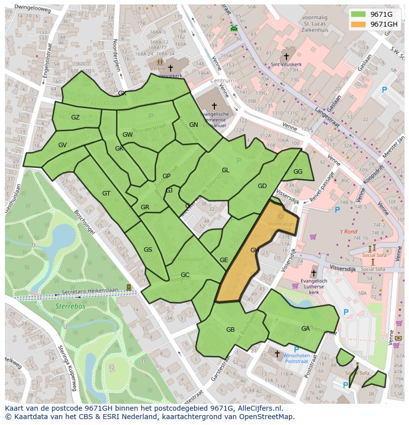 Afbeelding van het postcodegebied 9671 GH op de kaart.