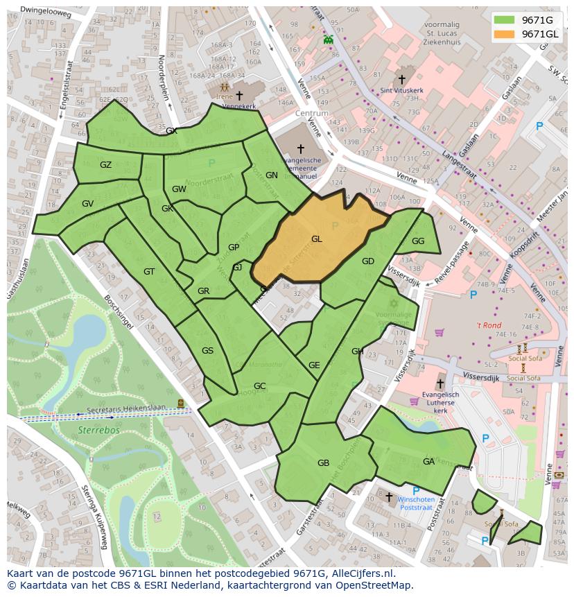 Afbeelding van het postcodegebied 9671 GL op de kaart.