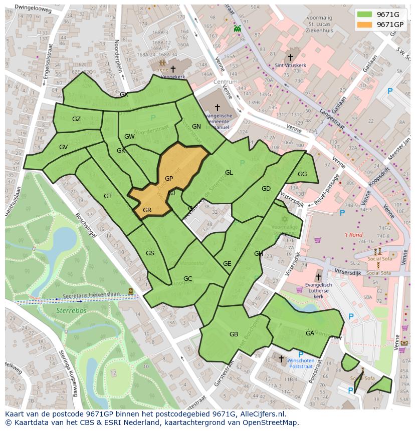Afbeelding van het postcodegebied 9671 GP op de kaart.