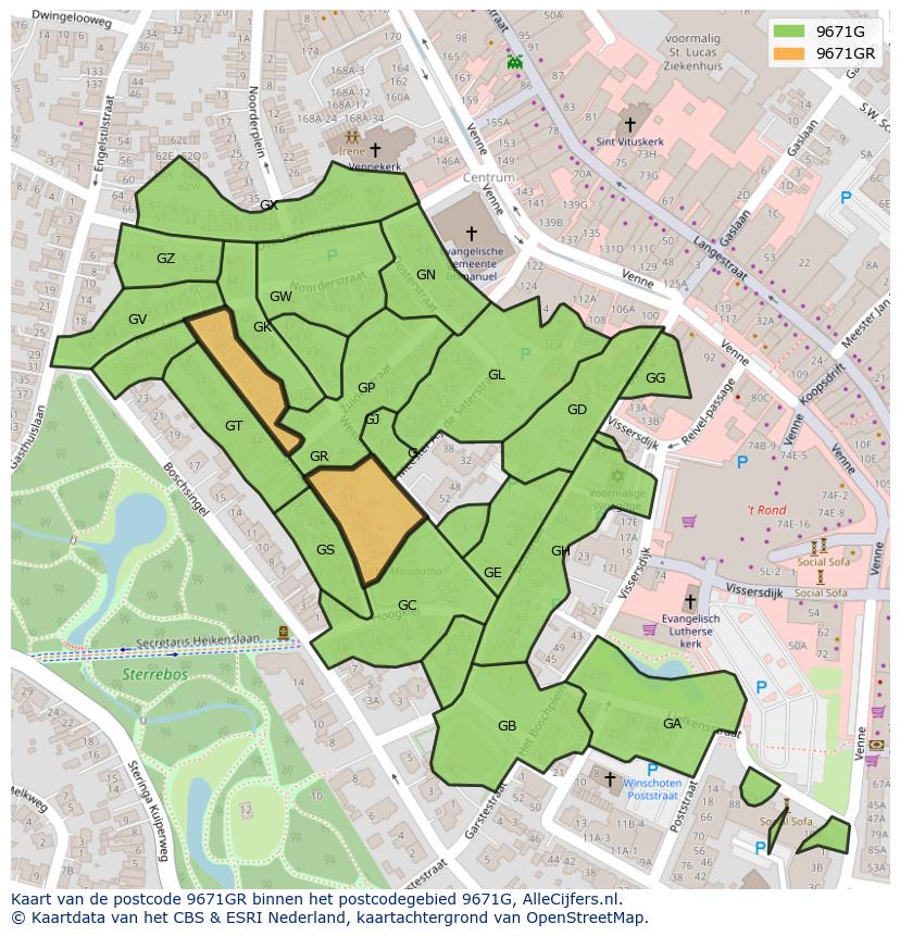 Afbeelding van het postcodegebied 9671 GR op de kaart.