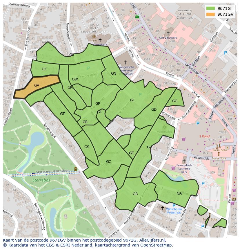 Afbeelding van het postcodegebied 9671 GV op de kaart.