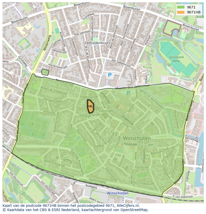 Afbeelding van het postcodegebied 9671 HB op de kaart.