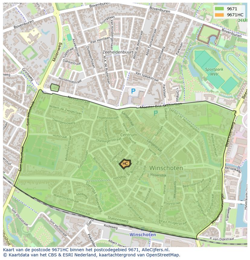 Afbeelding van het postcodegebied 9671 HC op de kaart.