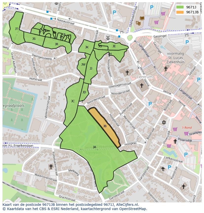Afbeelding van het postcodegebied 9671 JB op de kaart.