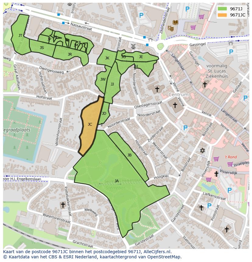 Afbeelding van het postcodegebied 9671 JC op de kaart.