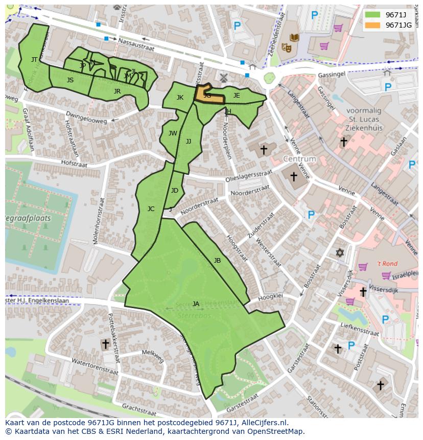 Afbeelding van het postcodegebied 9671 JG op de kaart.