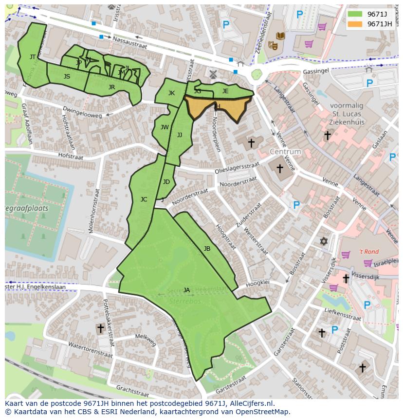Afbeelding van het postcodegebied 9671 JH op de kaart.