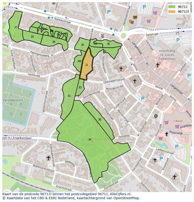 Afbeelding van het postcodegebied 9671 JJ op de kaart.