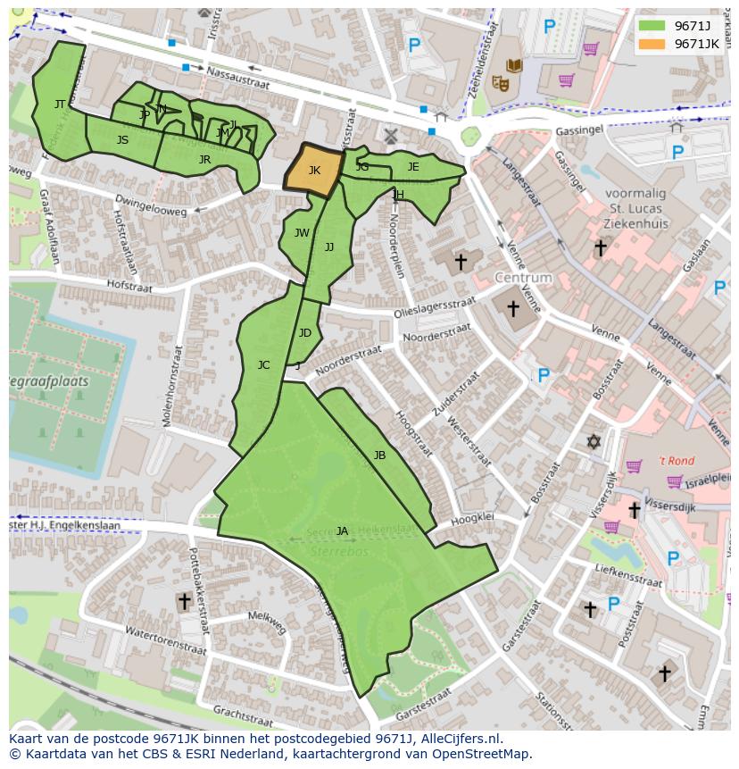 Afbeelding van het postcodegebied 9671 JK op de kaart.