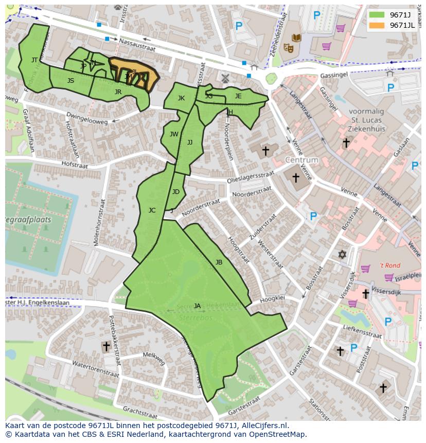 Afbeelding van het postcodegebied 9671 JL op de kaart.