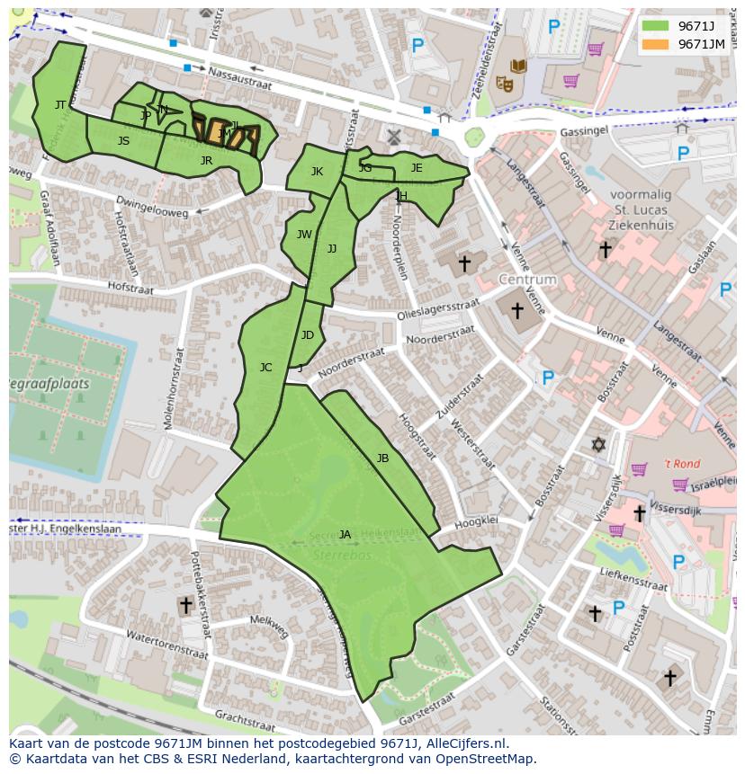 Afbeelding van het postcodegebied 9671 JM op de kaart.