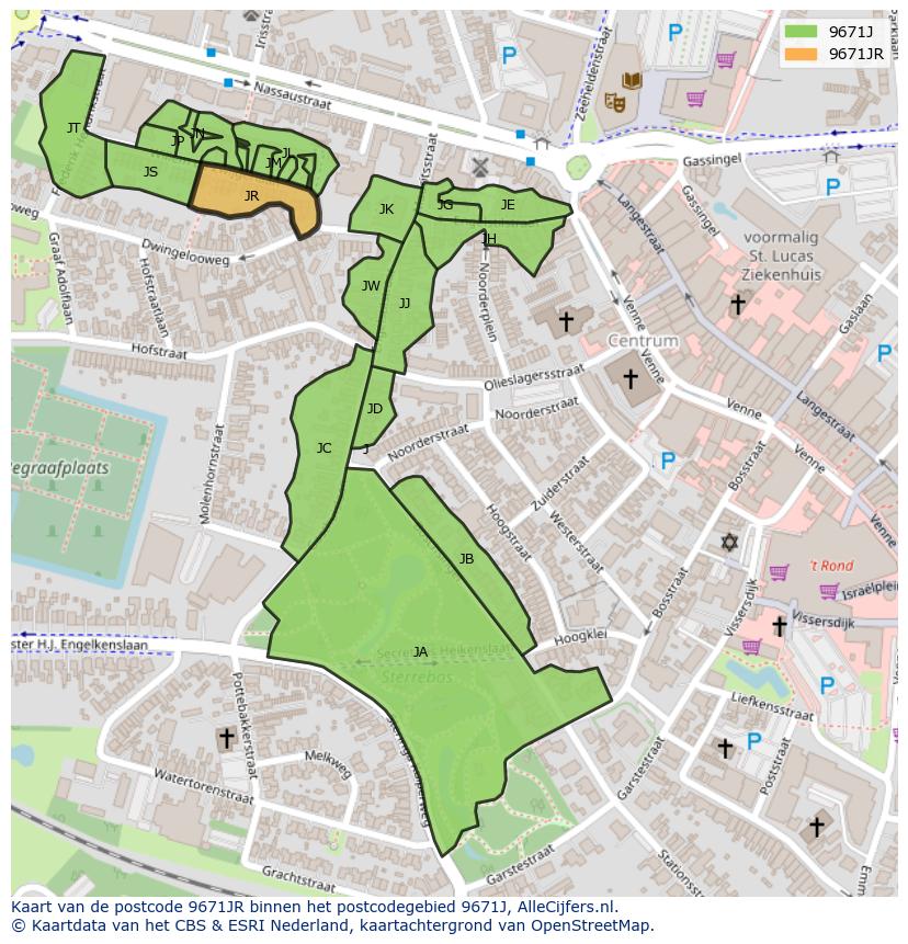 Afbeelding van het postcodegebied 9671 JR op de kaart.
