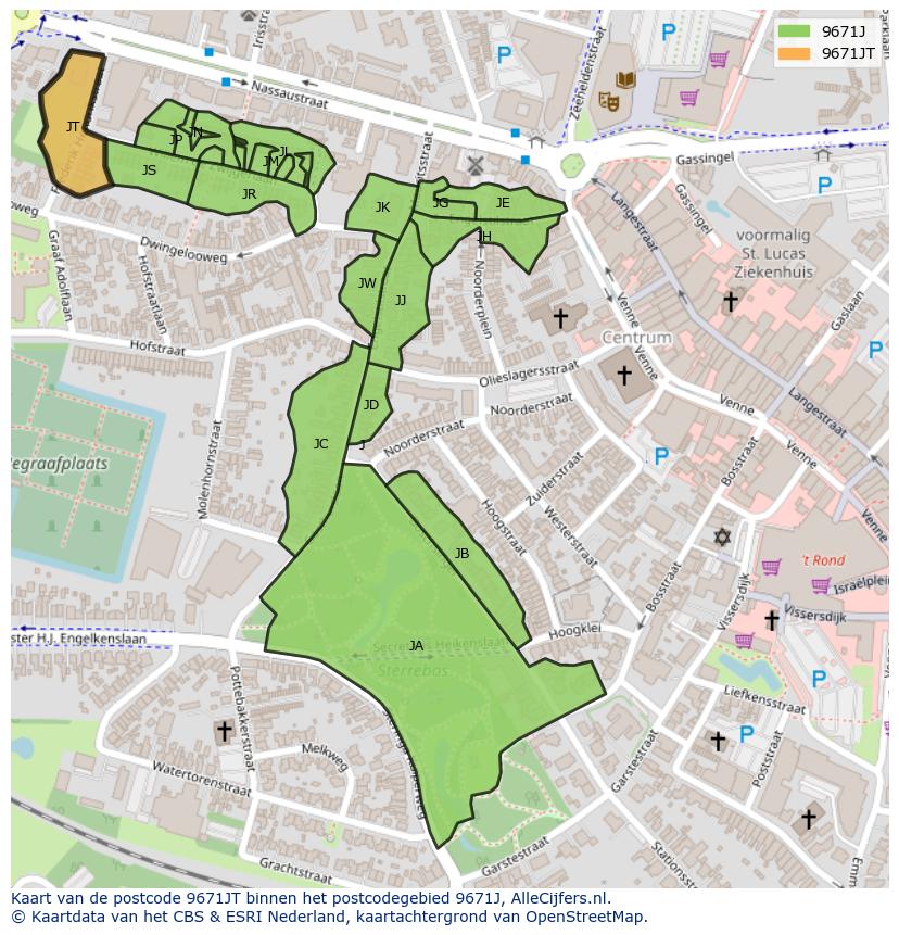 Afbeelding van het postcodegebied 9671 JT op de kaart.