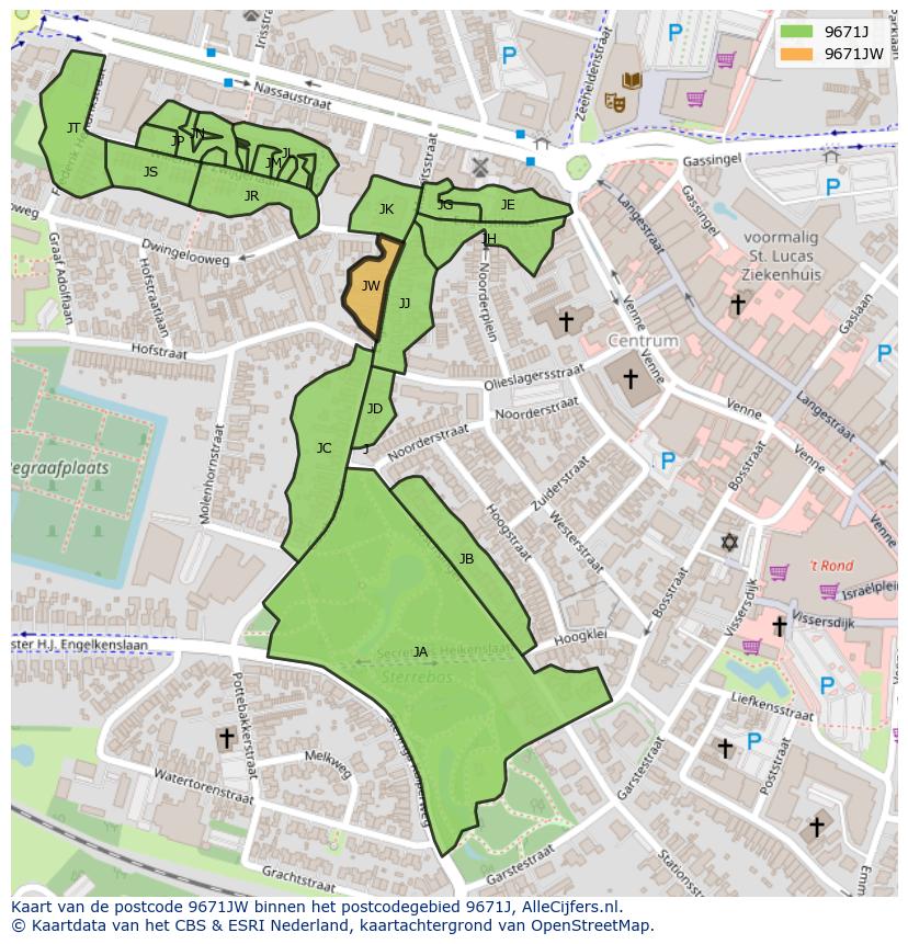 Afbeelding van het postcodegebied 9671 JW op de kaart.