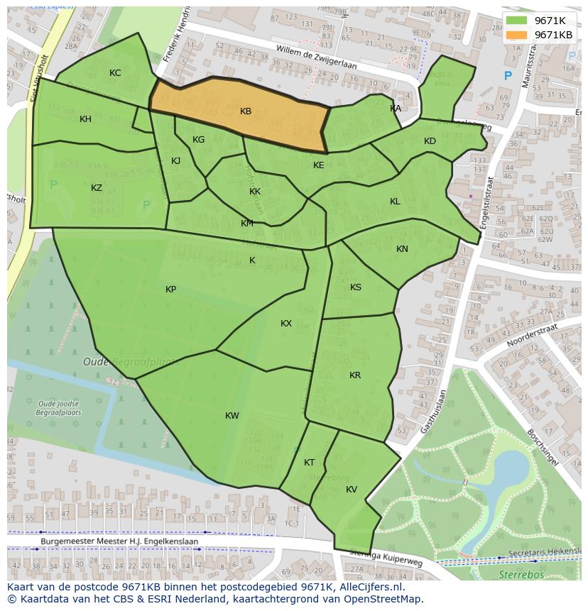 Afbeelding van het postcodegebied 9671 KB op de kaart.