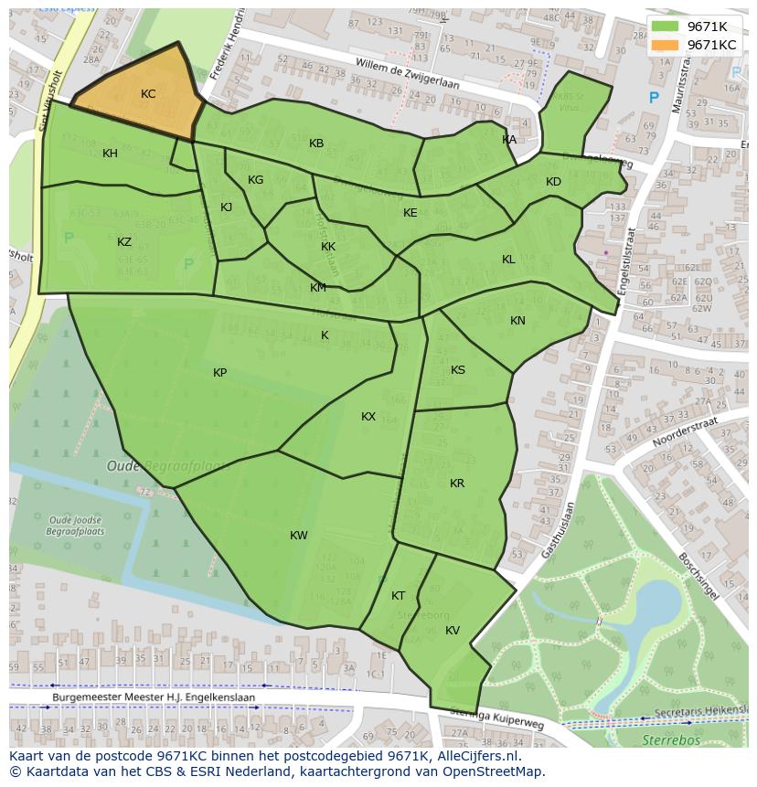 Afbeelding van het postcodegebied 9671 KC op de kaart.