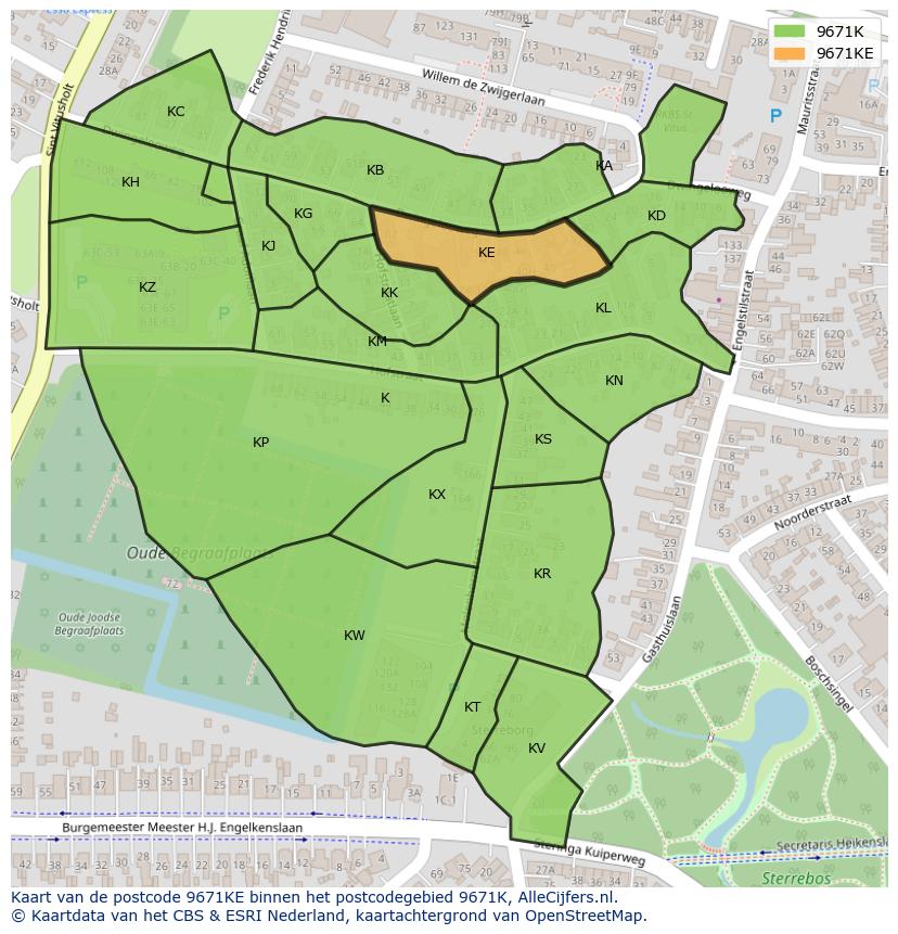 Afbeelding van het postcodegebied 9671 KE op de kaart.