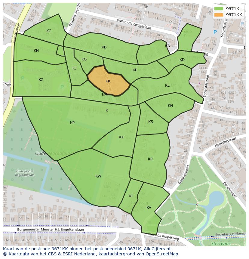 Afbeelding van het postcodegebied 9671 KK op de kaart.