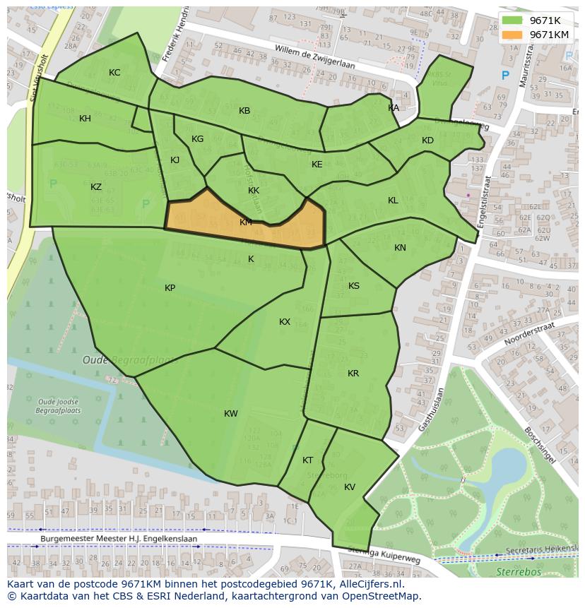 Afbeelding van het postcodegebied 9671 KM op de kaart.