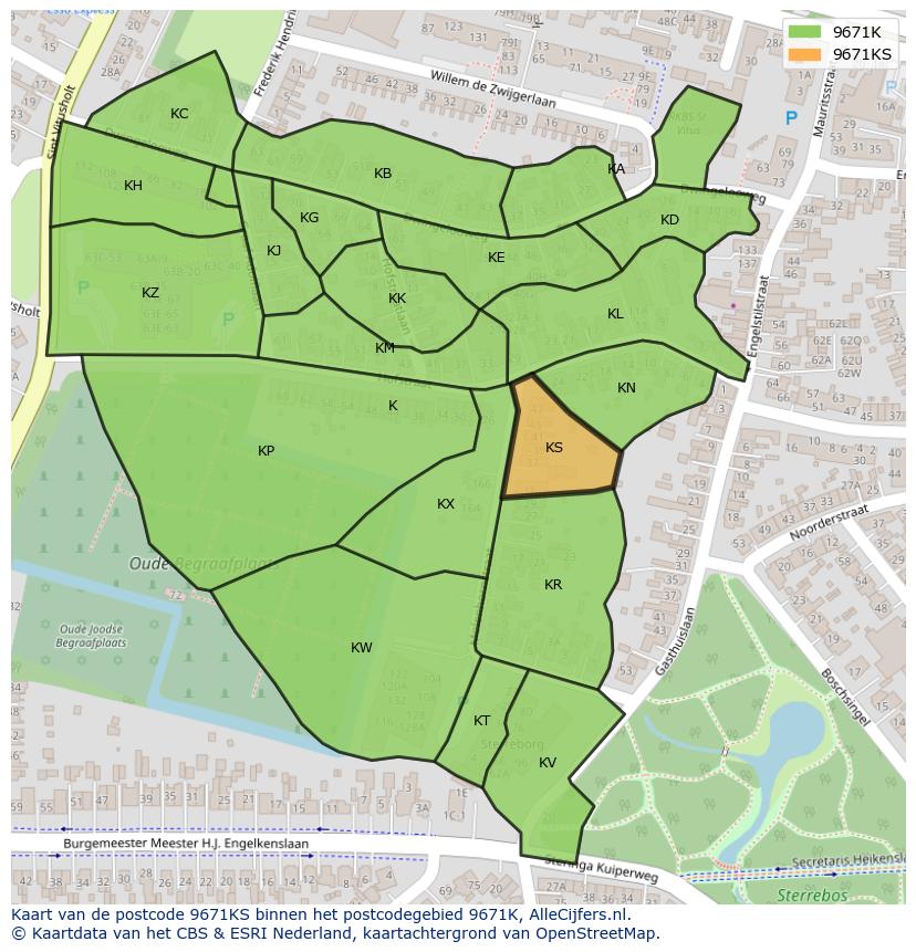 Afbeelding van het postcodegebied 9671 KS op de kaart.