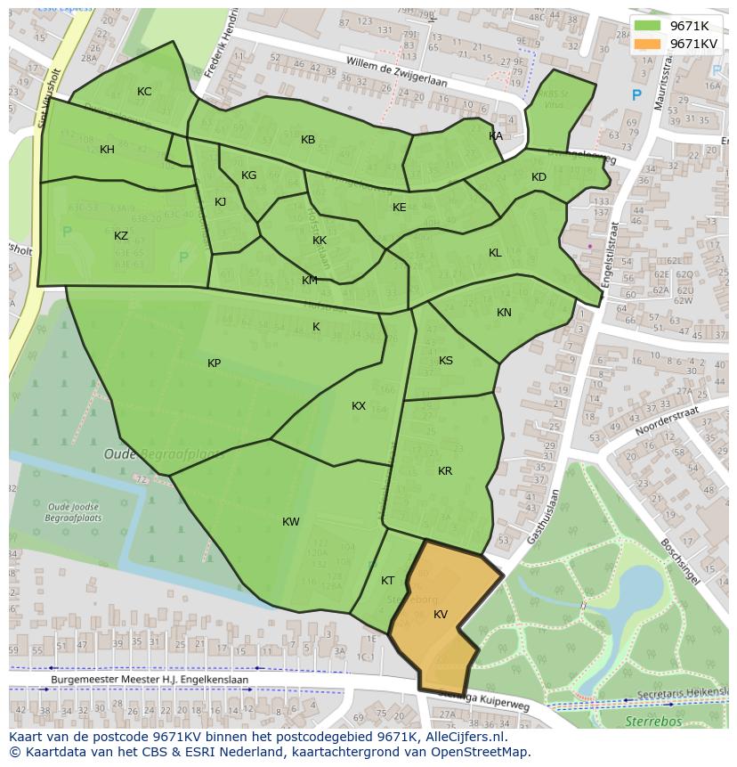 Afbeelding van het postcodegebied 9671 KV op de kaart.