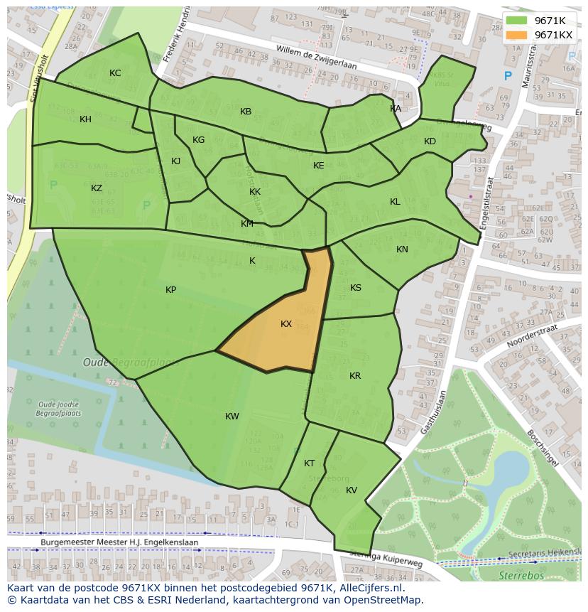 Afbeelding van het postcodegebied 9671 KX op de kaart.