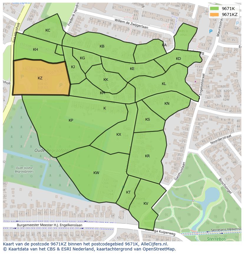 Afbeelding van het postcodegebied 9671 KZ op de kaart.