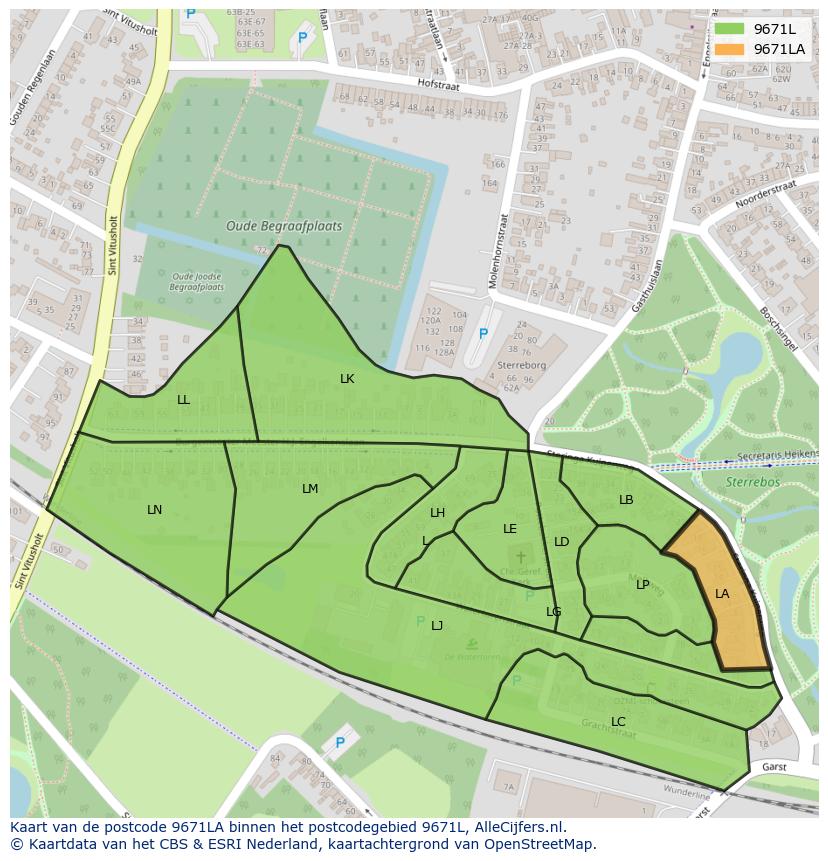 Afbeelding van het postcodegebied 9671 LA op de kaart.