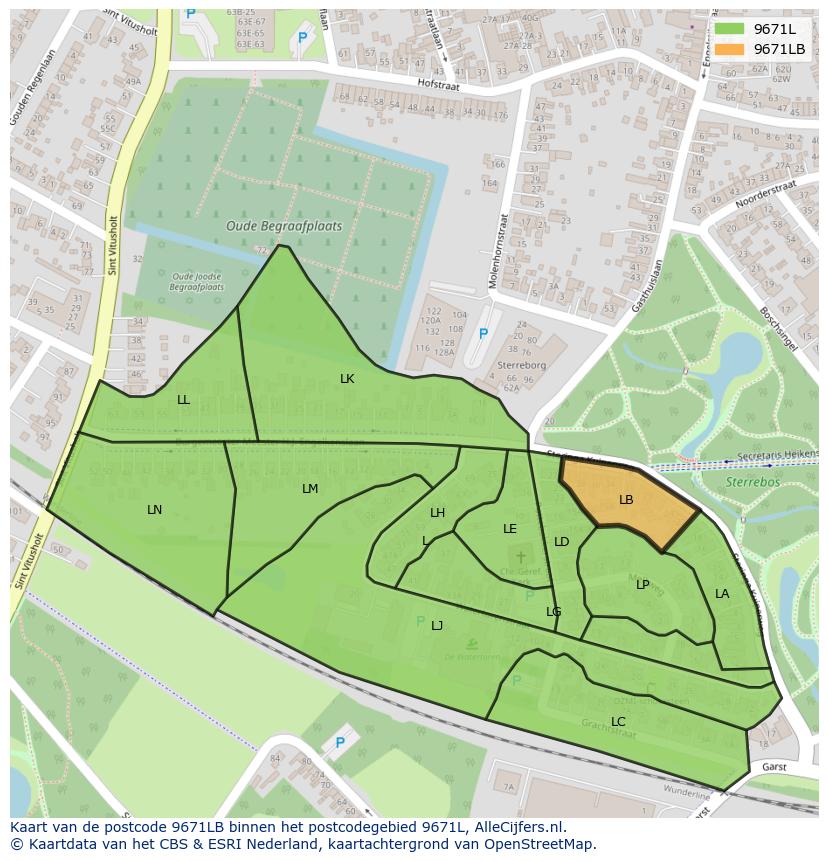 Afbeelding van het postcodegebied 9671 LB op de kaart.