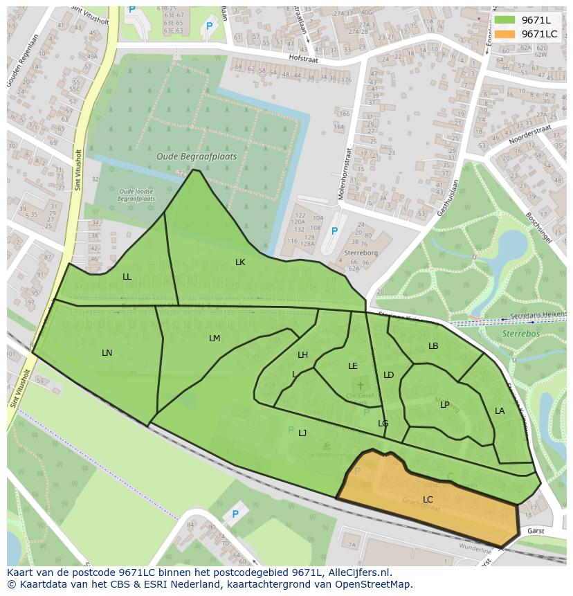 Afbeelding van het postcodegebied 9671 LC op de kaart.