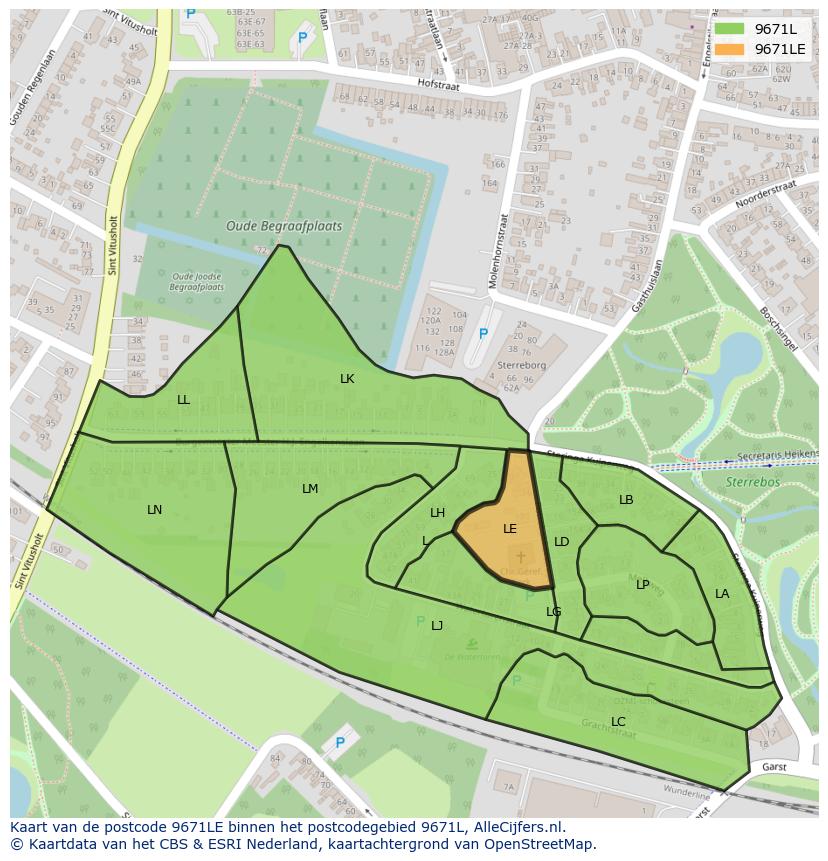 Afbeelding van het postcodegebied 9671 LE op de kaart.