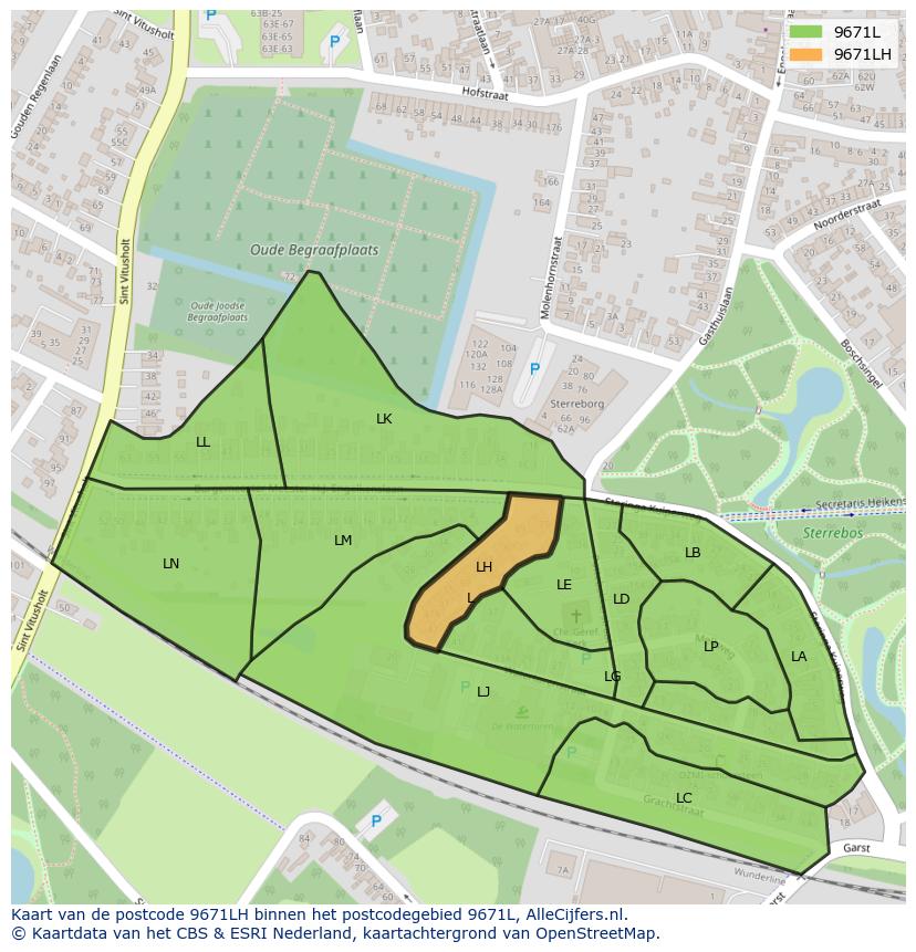 Afbeelding van het postcodegebied 9671 LH op de kaart.