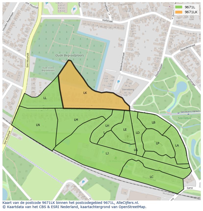 Afbeelding van het postcodegebied 9671 LK op de kaart.