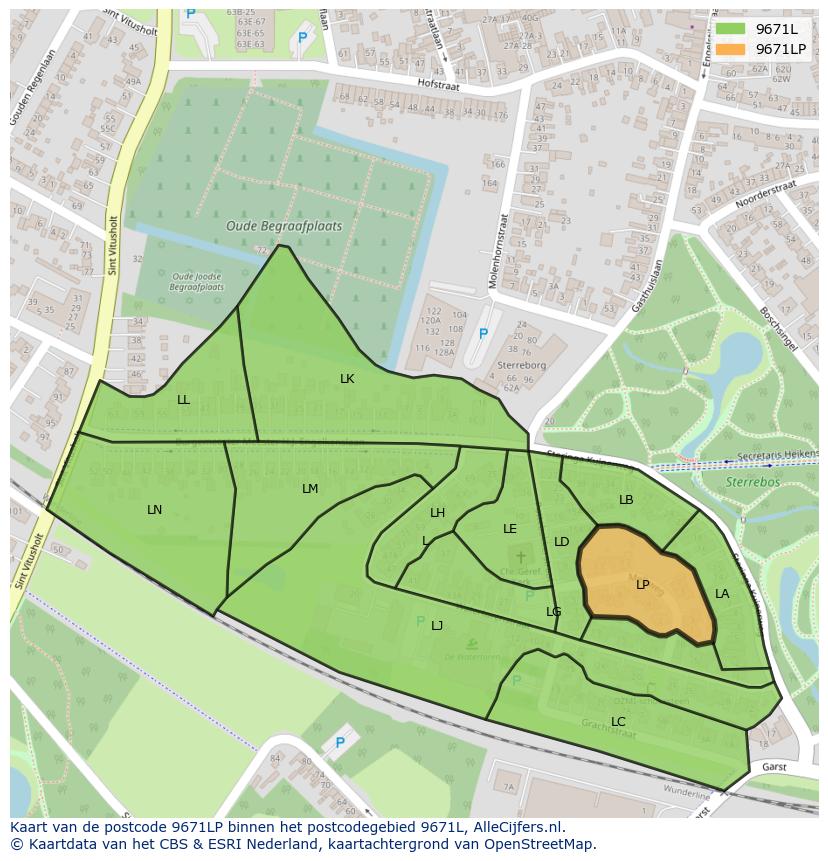 Afbeelding van het postcodegebied 9671 LP op de kaart.