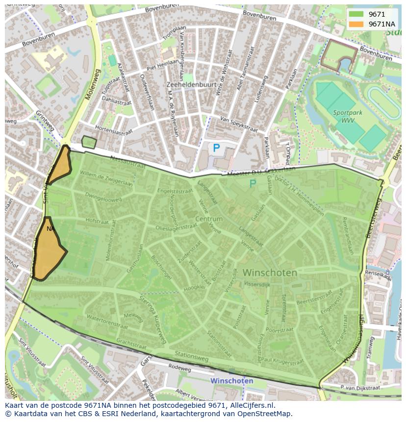 Afbeelding van het postcodegebied 9671 NA op de kaart.
