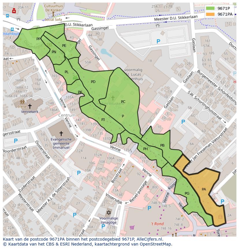 Afbeelding van het postcodegebied 9671 PA op de kaart.