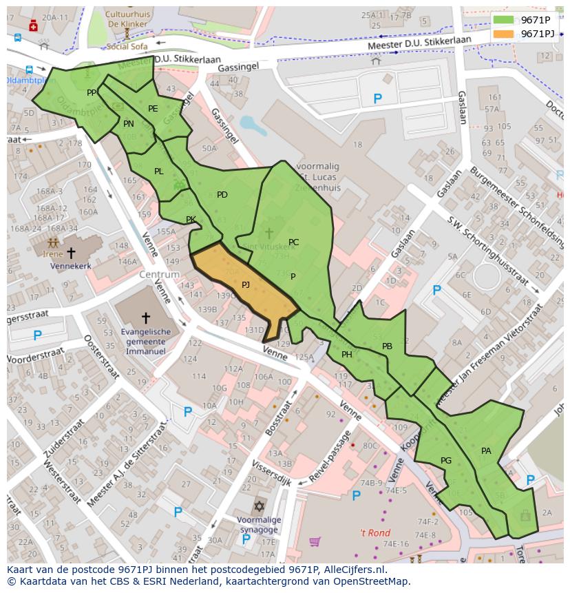 Afbeelding van het postcodegebied 9671 PJ op de kaart.