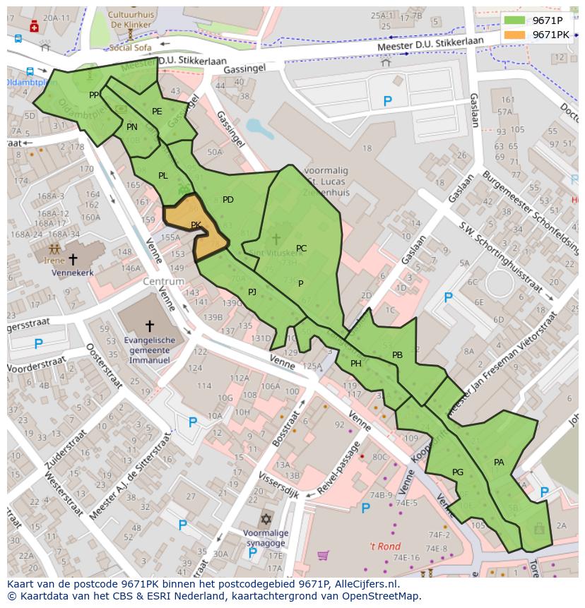 Afbeelding van het postcodegebied 9671 PK op de kaart.