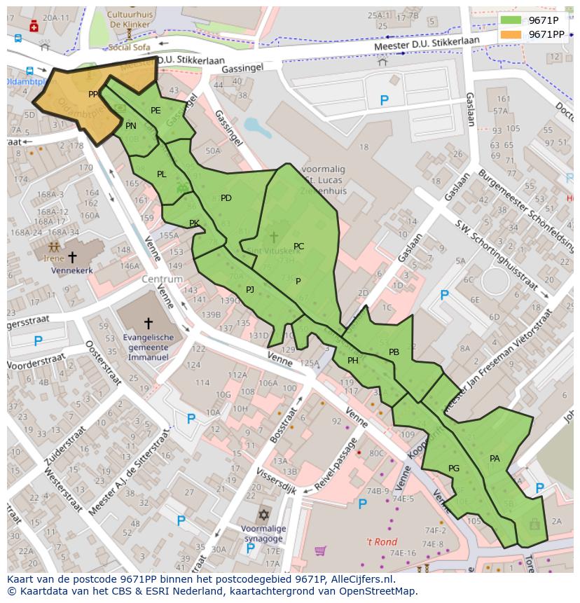 Afbeelding van het postcodegebied 9671 PP op de kaart.