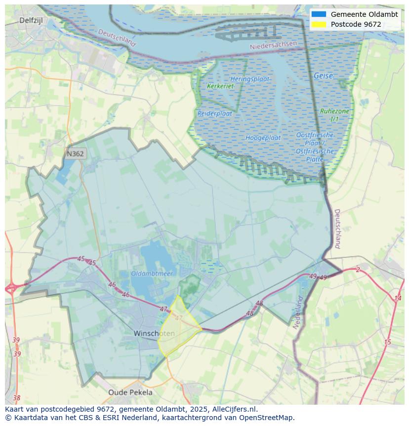 Afbeelding van het postcodegebied 9672 op de kaart.
