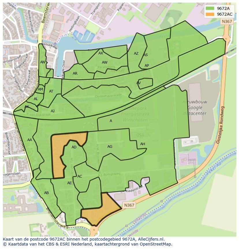 Afbeelding van het postcodegebied 9672 AC op de kaart.