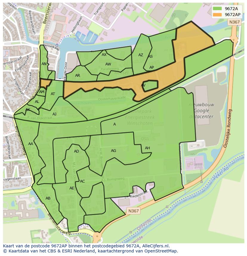 Afbeelding van het postcodegebied 9672 AP op de kaart.