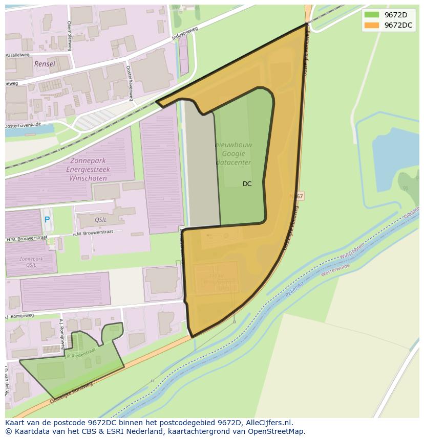 Afbeelding van het postcodegebied 9672 DC op de kaart.