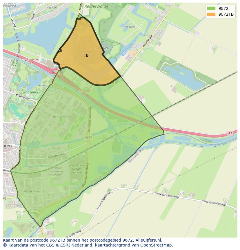 Afbeelding van het postcodegebied 9672 TB op de kaart.