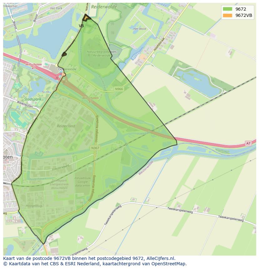 Afbeelding van het postcodegebied 9672 VB op de kaart.