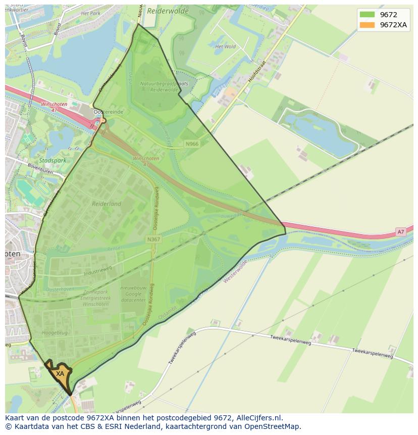 Afbeelding van het postcodegebied 9672 XA op de kaart.