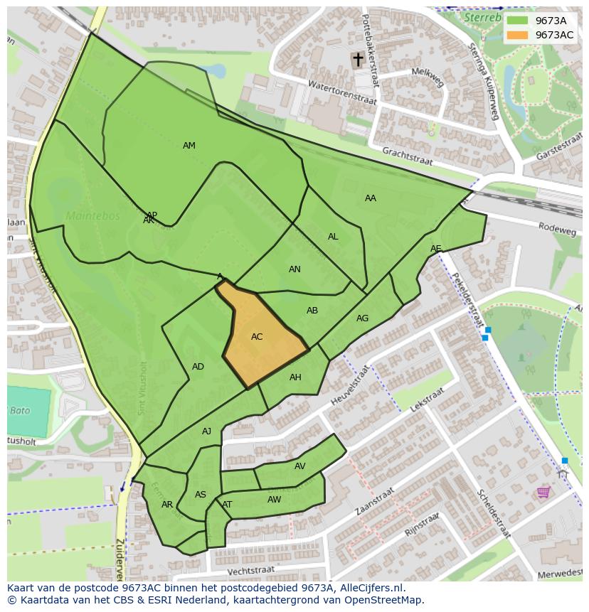 Afbeelding van het postcodegebied 9673 AC op de kaart.