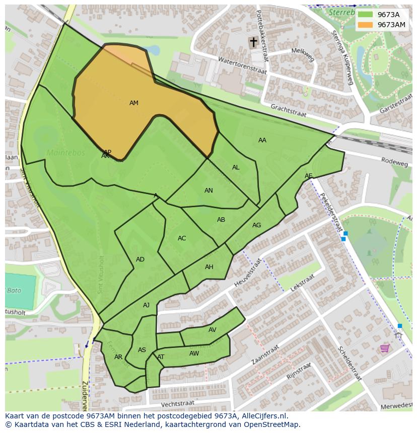 Afbeelding van het postcodegebied 9673 AM op de kaart.