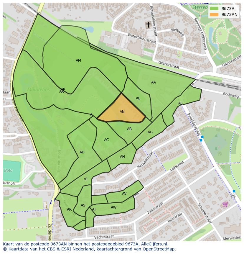 Afbeelding van het postcodegebied 9673 AN op de kaart.