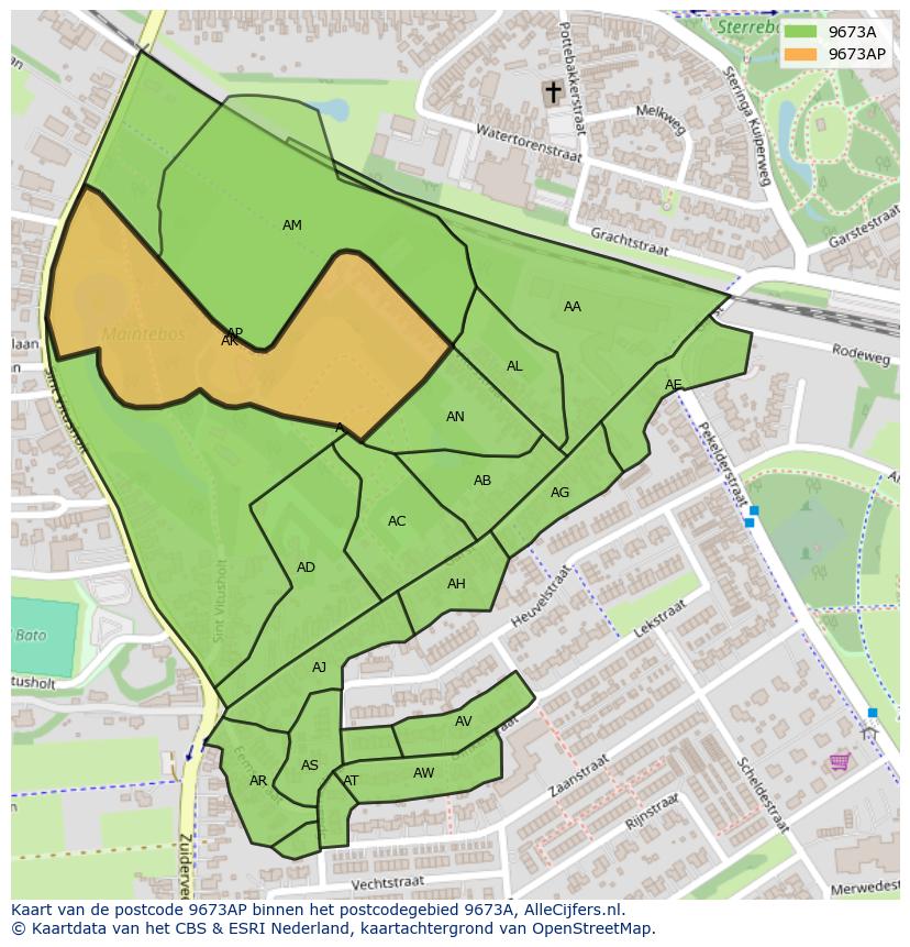Afbeelding van het postcodegebied 9673 AP op de kaart.